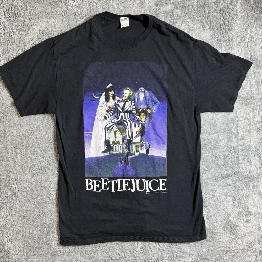Original Beetlejuice 1988 Black Graphic T-Shirt Halloween Horror Size Medium
